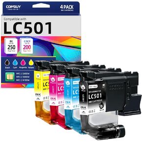 خراطيش حبر COMBUY LC501 4 عبوات متوافقة مع خراطيش حبر Brother LC501 LC 501 LC501XL LC501BK LC501C LC501M LC501Y تستخدم مع طابعات Brother MFCJ1360dw MFC-J1360DW MFC-J1260DW MFC-J1410DW in Kuwait