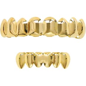 مجموعة شوايات كاريلاند مطلية بالذهب عيار 24 قيراط مكونة من 8 أسنان علوية وسفلية، شوايات أسنان هيب هوب لامعة + 2 قضبان قولبة إضافية in Kuwait