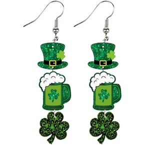 St. Patrick's Day Irish Shamrock Earrings Glitter Green Clover Hat Beer Acrylic Drop Earrings Funny Lifelike Cucumber Gnome Resin Hook Earring Holiday Party Jewelry in Kuwait