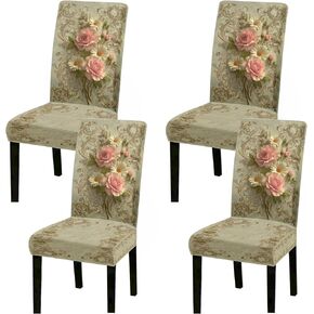Stretch Dining Chair Covers Set of 4 Red Gold Skull Rose Pattern Washable Removable Elastic Chair Slipcovers for Dining Room Kitchen Hotel Banquet Home Decor Seat Protectors in Kuwait