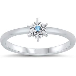 CloseoutWarehouse Blue Simulated Topaz Snowflake Ring Rhodium Plated Sterling Silver in Kuwait