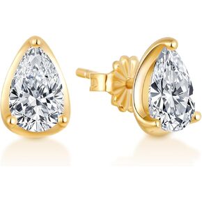 2 قيراط مويسانيتي على شكل دمعة/أقراط كمثرى للنساء، مطلية بالذهب عيار 14 قيراط 925 من الفضة الاسترليني، لا تسبب الحساسية، أقراط مويسانيتي كلاسيكية بسيطة، أقراط يومية رائعة هدية مجوهرات in Kuwait