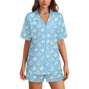 MoBlinko Mahjong Pajamas Pajama Set for Women 2 Piece Womens Pajama Sets Button Down Short Sleeve Top And Shorts Pjs Sets in Saudi Arabia