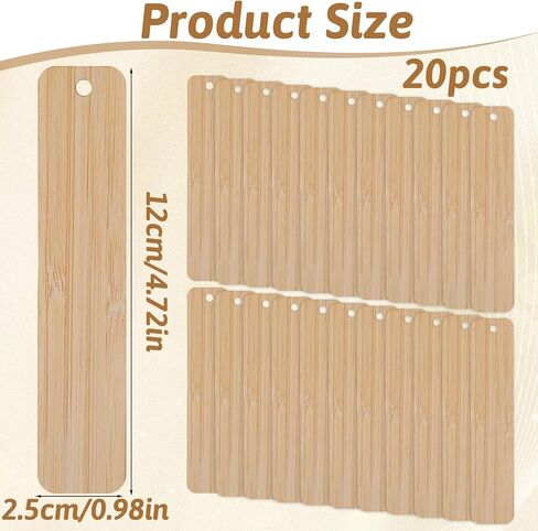 20 Pack Blank Bamboo Bookmark, 4.7 Inch Unfinished Craft Tags Engraving Bamboo Blanks Bookmarks Rectangle Wood Hanging Tags for DIY Gifts Book Marking Crafts Decors in Saudi Arabia