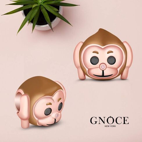 GNOCE "Hear No Evil No Listening Monkey Charm Champagne Plated Monkey with Two Black Stones Eyes and Pink Nose 925 Sterling Silver Monkey Bead Charm Pendant For Bracelet/Necklace Women Gift in Saudi Arabia