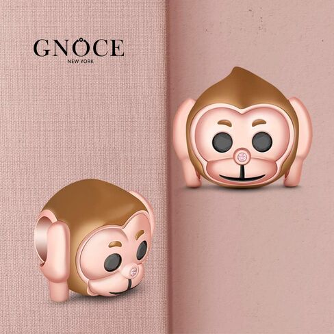 GNOCE "Hear No Evil No Listening Monkey Charm Champagne Plated Monkey with Two Black Stones Eyes and Pink Nose 925 Sterling Silver Monkey Bead Charm Pendant For Bracelet/Necklace Women Gift in Saudi Arabia