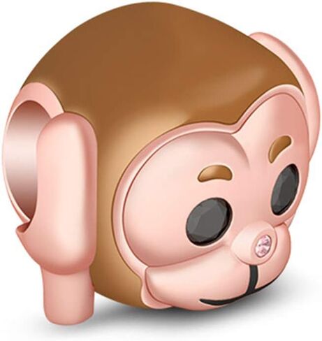 GNOCE "Hear No Evil No Listening Monkey Charm Champagne Plated Monkey with Two Black Stones Eyes and Pink Nose 925 Sterling Silver Monkey Bead Charm Pendant For Bracelet/Necklace Women Gift in Saudi Arabia