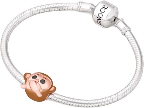 GNOCE "Speak No Evil No Speaking Monkey Charm Champagne Plated Monkey with Two Black Stones Eyes and Pink Nose 925 Sterling Silver Monkey Bead Charm Pendant For Bracelet/Necklace Women Gift in Saudi Arabia