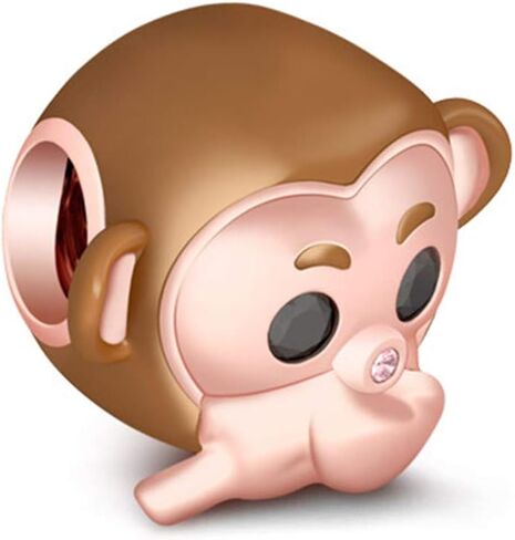 GNOCE "Speak No Evil No Speaking Monkey Charm Champagne Plated Monkey with Two Black Stones Eyes and Pink Nose 925 Sterling Silver Monkey Bead Charm Pendant For Bracelet/Necklace Women Gift in Saudi Arabia