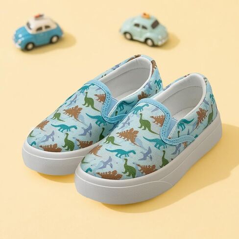 Toddler Kids Sneakers for Boys Girls Slip On Canvas Shoes Children Low Top Casual Outdoor Sneaker Dinosaur Pattern Blue in Saudi Arabia