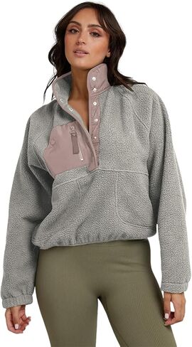 Aoang Womens Oversized Sherpa Jacket Fuzzy Fleece Teddy Coat with Pockets Colorblock S-XL in Saudi Arabia