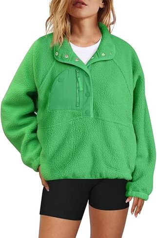Aoang Womens Oversized Sherpa Jacket Fuzzy Fleece Teddy Coat with Pockets Colorblock S-XL in Saudi Arabia