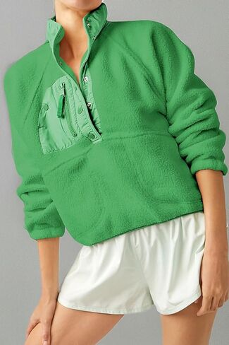 Aoang Womens Oversized Sherpa Jacket Fuzzy Fleece Teddy Coat with Pockets Colorblock S-XL in Saudi Arabia