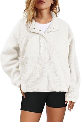 Aoang Womens Oversized Sherpa Jacket Fuzzy Fleece Teddy Coat with Pockets Colorblock S-XL in Saudi Arabia