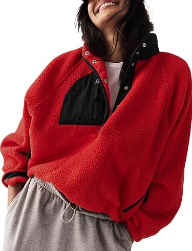 Aoang Womens Oversized Sherpa Jacket Fuzzy Fleece Teddy Coat with Pockets Colorblock S-XL in Saudi Arabia