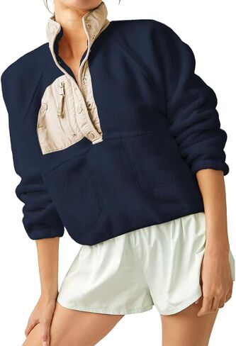 Aoang Womens Oversized Sherpa Jacket Fuzzy Fleece Teddy Coat with Pockets Colorblock S-XL in Saudi Arabia
