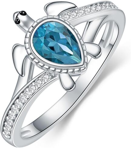 خاتم سلحفاة البحر للنساء من الفضة الإسترليني عيار 925 على شكل كمثرى خاتم جوهرة المحيط للسيدات in Kuwait