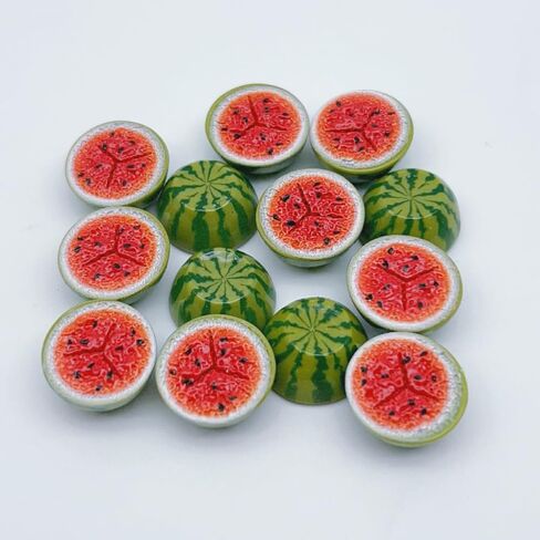 50PCS Mini Resin Watermelon Figures Artificial Small Watermelon Figures Fake Miniature Fruits Decor for Garden Kitchen Summer Party Accessories in Kuwait