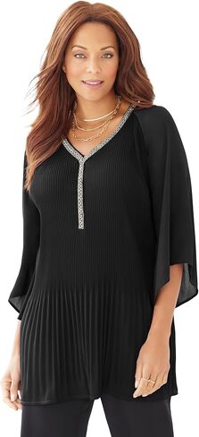 Women's Plus Size Bejeweled Pleated Blouse in Saudi Arabia