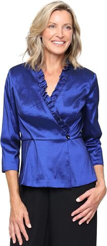 Alex Evenings Women's Stretch Taffeta 3/4 Sleeve Formal Blouse with Ruffle Collar, Special Occasion Dress Shirt in Saudi Arabia