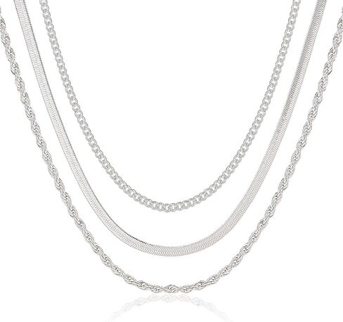 قلادة متعددة الطبقات للنساء، قلادة متعرجة مطلية بالذهب/الفضة عيار 14 قيراط، قلادة متعددة الطبقات على شكل ثعبان ومشبك ورق كوبا فيجارو، مجموعة إكسسوارات سلسلة صندوقية غير قابلة للتشوه، هدية للنساء in Kuwait