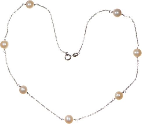 Sterling Silver Cable Chain Tin-Cup Necklace with Organic Cultured Freshwater (7.5-8mm) Potato Pearl Stations, 18" for Men, Women, Unisex Trending Fashion in Saudi Arabia