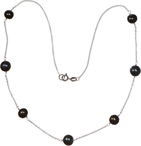 Sterling Silver Cable Chain Tin-Cup Necklace with Organic Cultured Freshwater (7.5-8mm) Potato Pearl Stations, 18" for Men, Women, Unisex Trending Fashion in Saudi Arabia