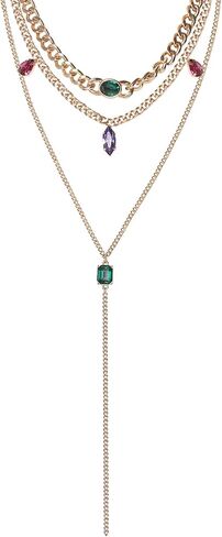 Jessica Simpson Gemstone Layered Necklace for Women 15-20"+3", Gold-Tone Layered Necklaces with Colored Gems in Saudi Arabia