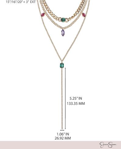 Jessica Simpson Gemstone Layered Necklace for Women 15-20"+3", Gold-Tone Layered Necklaces with Colored Gems in Saudi Arabia