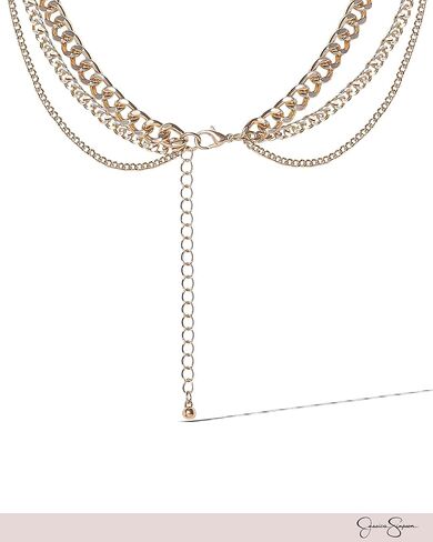 Jessica Simpson Gemstone Layered Necklace for Women 15-20"+3", Gold-Tone Layered Necklaces with Colored Gems in Saudi Arabia