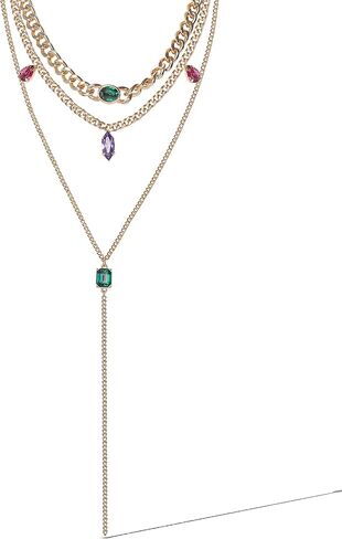 Jessica Simpson Gemstone Layered Necklace for Women 15-20"+3", Gold-Tone Layered Necklaces with Colored Gems in Saudi Arabia
