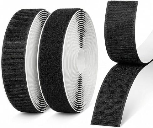 Adhesive Hook and Loop Tape Sticky Back Self 1 Inch 20feet Heavy Duty Strips with Strong Glue, No-Drill Industrial Fastener Rolls for Home, Office, Classroom, Car, Crafts (Black, 2in x 10ft) in Kuwait