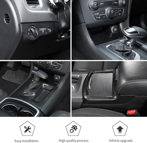 JWWY Dashboard Carbon Fiber Interior Trim Kit Cover Fit for 2015-2025+ Dodge Charger, Gear Shift Panel Console Outlet Vent Cup Holder Navigation Panel Headlight Switch Cover,20Pcs in Saudi Arabia