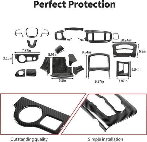 JWWY Dashboard Carbon Fiber Interior Trim Kit Cover Fit for 2015-2025+ Dodge Charger, Gear Shift Panel Console Outlet Vent Cup Holder Navigation Panel Headlight Switch Cover,20Pcs in Saudi Arabia