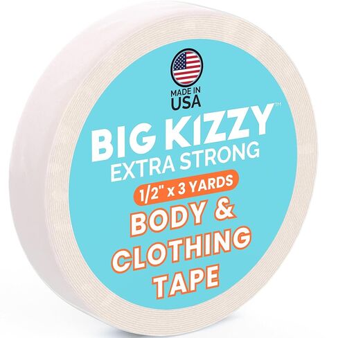 بكرة شريط بيج كيزي قوية للغاية للجسم والملابس، شريط أنيق شفاف مزدوج الجوانب مضاد للحساسية للنساء - للملابس أو الفساتين أو الجلد أو القماش أو الحواشي (1/2 بوصة × 3 ياردة) in Kuwait