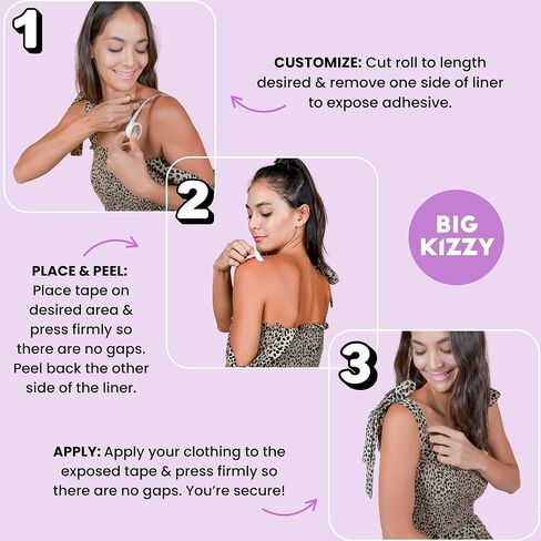 بكرة شريط بيج كيزي قوية للغاية للجسم والملابس، شريط أنيق شفاف مزدوج الجوانب مضاد للحساسية للنساء - للملابس أو الفساتين أو الجلد أو القماش أو الحواشي (1/2 بوصة × 3 ياردة) in Kuwait