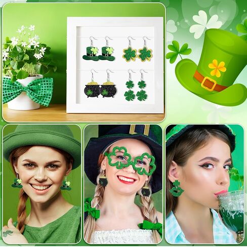 8 Pairs St Patrick's Day Earrings for Women Gifts Acrylic Stud Irish Shamrock Dangle Earrings Green Hat Gold Pot Four Leaf Clover Eardrop for Festival St Patty's Jewelry in Saudi Arabia