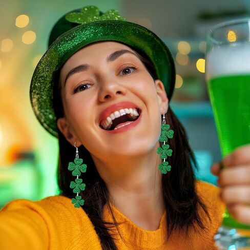 8 Pairs St Patrick's Day Earrings for Women Gifts Acrylic Stud Irish Shamrock Dangle Earrings Green Hat Gold Pot Four Leaf Clover Eardrop for Festival St Patty's Jewelry in Saudi Arabia