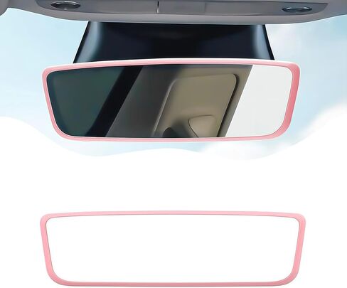قطعة واحدة من غطاء مرآة الرؤية الخلفية، إطار واقي حافة مرآة الرؤية الخلفية للسيارة، ملحقات الديكور الداخلي للسيارة، متوافق مع الطراز 3 والطراز Y (وردي) in Kuwait