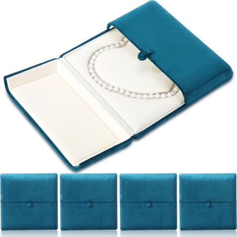 Nosiny 4 Pcs 7 x 7 x 1.6 Inches Valentine‘S Velvet Blue Heart-shaped Jewelry Box Set Foldable Storage Case for Pearl Necklace, Display and Organizer in Saudi Arabia
