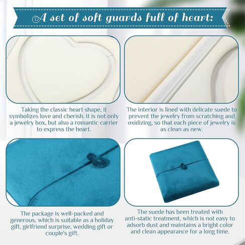 Nosiny 4 Pcs 7 x 7 x 1.6 Inches Valentine‘S Velvet Blue Heart-shaped Jewelry Box Set Foldable Storage Case for Pearl Necklace, Display and Organizer in Saudi Arabia