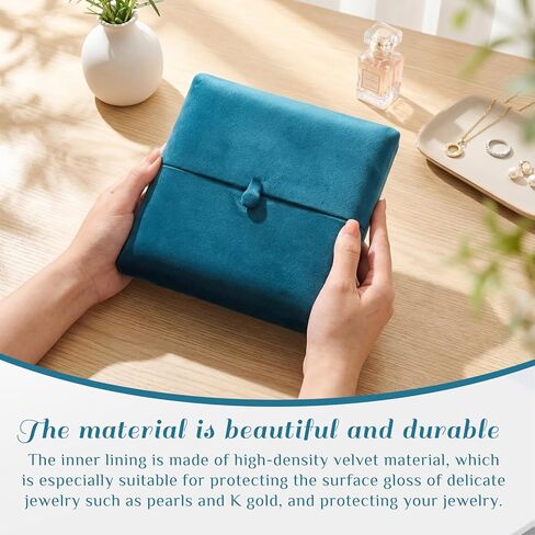 Nosiny 4 Pcs 7 x 7 x 1.6 Inches Valentine‘S Velvet Blue Heart-shaped Jewelry Box Set Foldable Storage Case for Pearl Necklace, Display and Organizer in Saudi Arabia