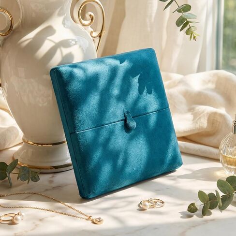 Nosiny 4 Pcs 7 x 7 x 1.6 Inches Valentine‘S Velvet Blue Heart-shaped Jewelry Box Set Foldable Storage Case for Pearl Necklace, Display and Organizer in Saudi Arabia