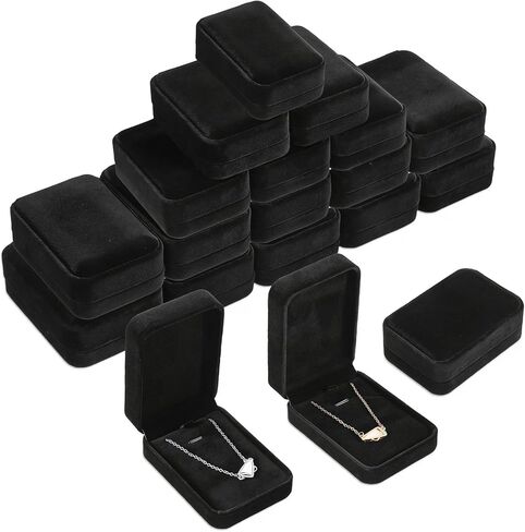 16 عبوة من علب هدايا المجوهرات المخملية السوداء - علبة عرض القلادة للتخزين والهدايا، والخطوبة والزفاف والذكرى السنوية لأعياد الميلاد in Kuwait