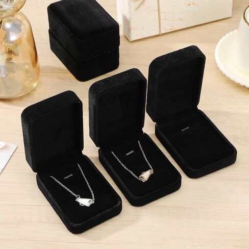 16 عبوة من علب هدايا المجوهرات المخملية السوداء - علبة عرض القلادة للتخزين والهدايا، والخطوبة والزفاف والذكرى السنوية لأعياد الميلاد in Kuwait
