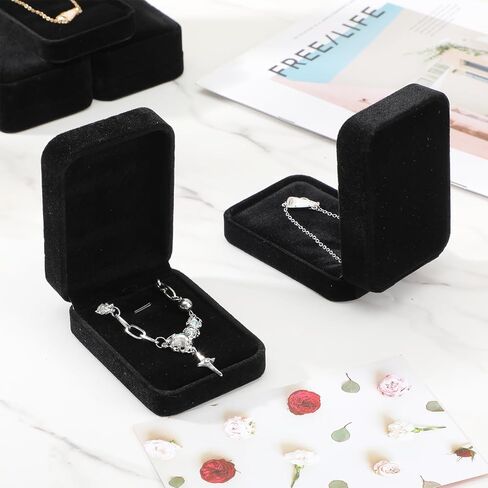 16 عبوة من علب هدايا المجوهرات المخملية السوداء - علبة عرض القلادة للتخزين والهدايا، والخطوبة والزفاف والذكرى السنوية لأعياد الميلاد in Kuwait