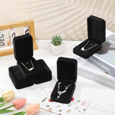 16 عبوة من علب هدايا المجوهرات المخملية السوداء - علبة عرض القلادة للتخزين والهدايا، والخطوبة والزفاف والذكرى السنوية لأعياد الميلاد in Kuwait