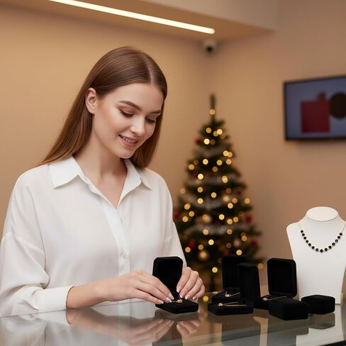 16 عبوة من علب هدايا المجوهرات المخملية السوداء - علبة عرض القلادة للتخزين والهدايا، والخطوبة والزفاف والذكرى السنوية لأعياد الميلاد in Kuwait