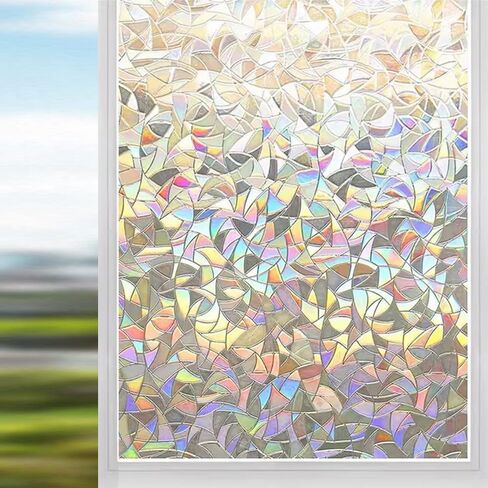 （23.62inX196.85in） Window Privacy Film, Stained Glass Rainbow Film Decorative Window Clings, Static Cling Sun Blocking Stickers Decals Coverings Tint for Home Heat Control, Non-Adhesive in Saudi Arabia