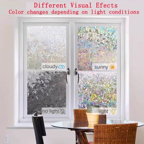 （23.62inX196.85in） Window Privacy Film, Stained Glass Rainbow Film Decorative Window Clings, Static Cling Sun Blocking Stickers Decals Coverings Tint for Home Heat Control, Non-Adhesive in Saudi Arabia